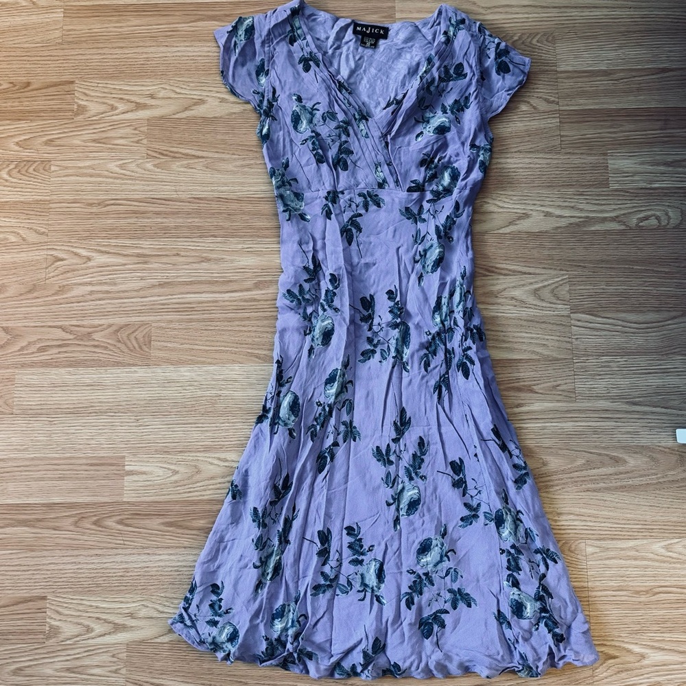 Vintage Majick Lilac Purple Dress Floral Bias 90s Y2K Fairy Rayon dress VGUC S